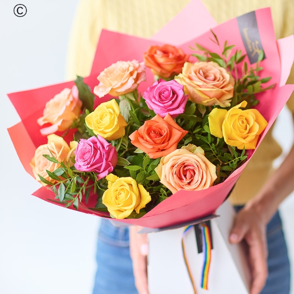 Valentines Rainbow Rose Large Gift Box