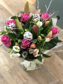 Christmas pink and white hand tied