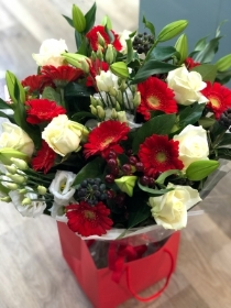 Festive red hand tied